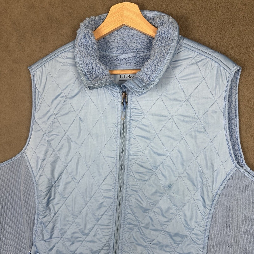 LL Bean Fitness Vest Womens 3X Reg Fleece Lined Blue Quilted Zip Water Resist